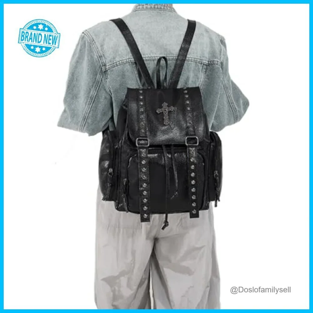 Studded Backpack Y2K Punk Goth Daypack Adjustable Straps Faux Leather Edgy Style